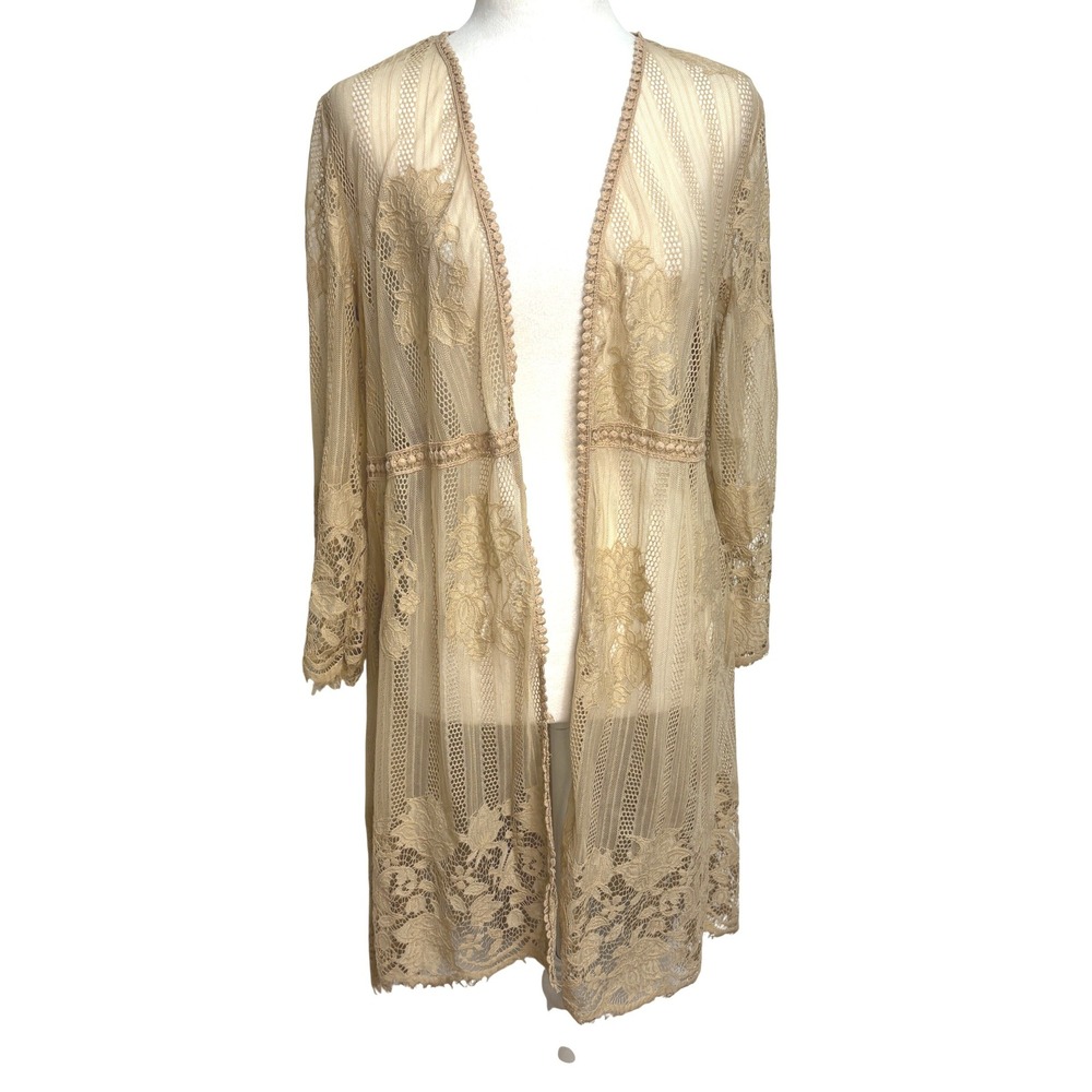 Chance or Fate Kimono Cardigan Beige Floral Lace Mesh Boho Beach Festival Swim S